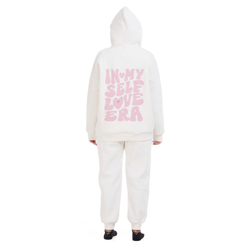 Women White Self Love Era Oversize Hoodie Set